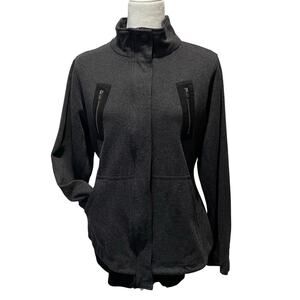 Cabi Love Carol Mesh Back Jacket Sz L Style 3184 Belted Lined Gray Black Zip